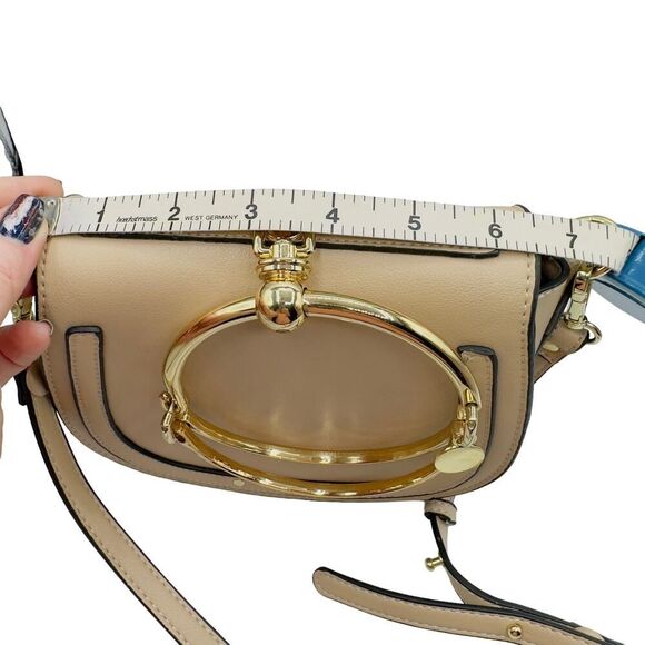 Chloe Style Crossbody Ring Bag-Beige Vegan Leather Gold Hardware - Picture 12 of 16